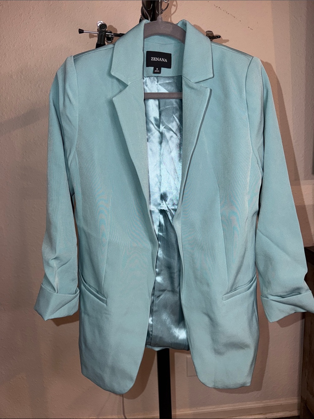 Zenana Outfitters Mint Blue Open-Front Blazer